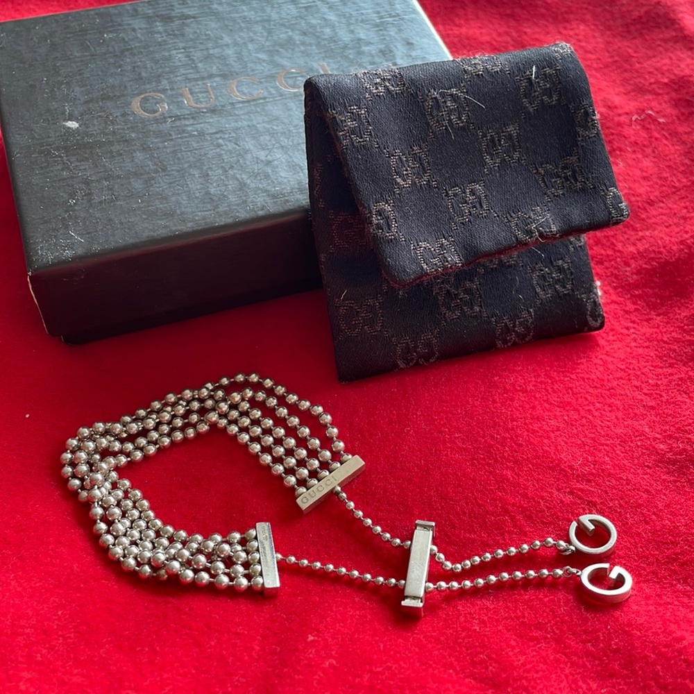 GUCCI Silver Interlocking Double G Station Bracelet